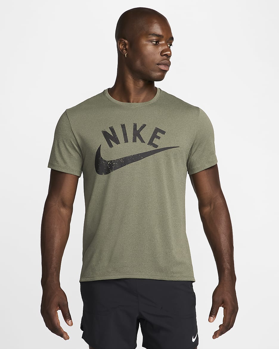 Playera de correr de manga corta Dri FIT para hombre Nike Miler Gris